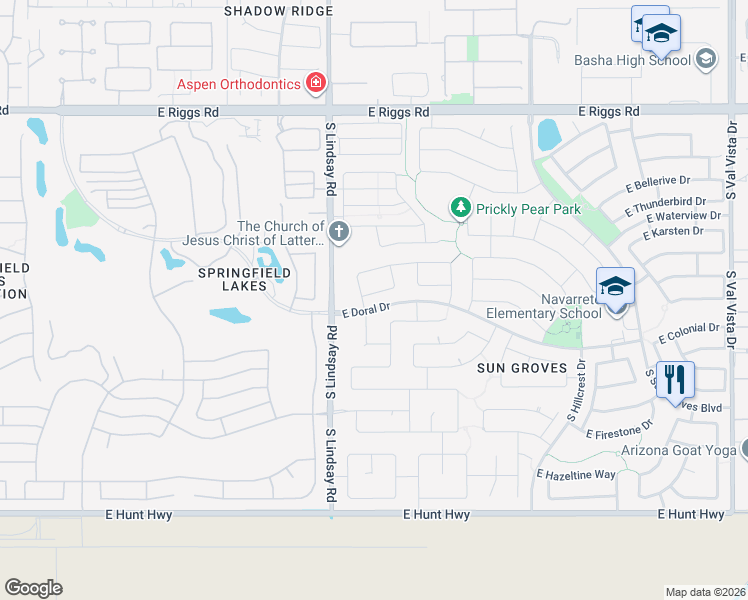 map of restaurants, bars, coffee shops, grocery stores, and more near 4122 East La Costa Drive in Chandler