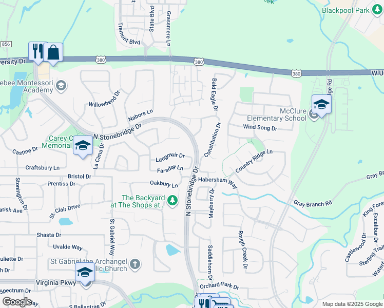 map of restaurants, bars, coffee shops, grocery stores, and more near 7105 Win Stanley Lane in McKinney