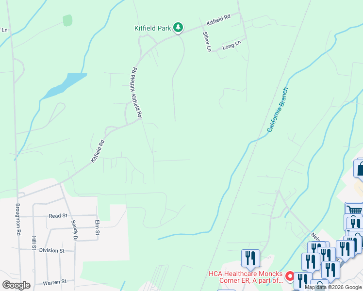 map of restaurants, bars, coffee shops, grocery stores, and more near 170 Kitfield Road in Moncks Corner