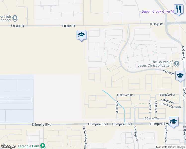 map of restaurants, bars, coffee shops, grocery stores, and more near 22239-22887 East Mews Road in Maricopa County