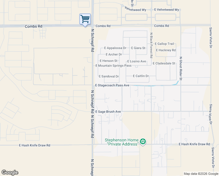 map of restaurants, bars, coffee shops, grocery stores, and more near 3671 East Stagecoach Pass Avenue in Queen Creek