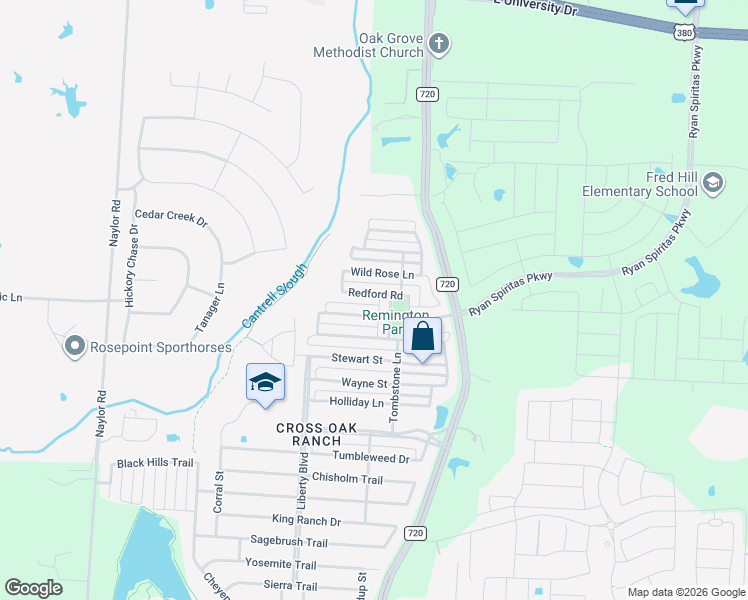 map of restaurants, bars, coffee shops, grocery stores, and more near 9004 Redford Road in Cross Roads