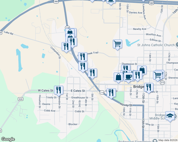 map of restaurants, bars, coffee shops, grocery stores, and more near 1402 Chico Highway in Bridgeport