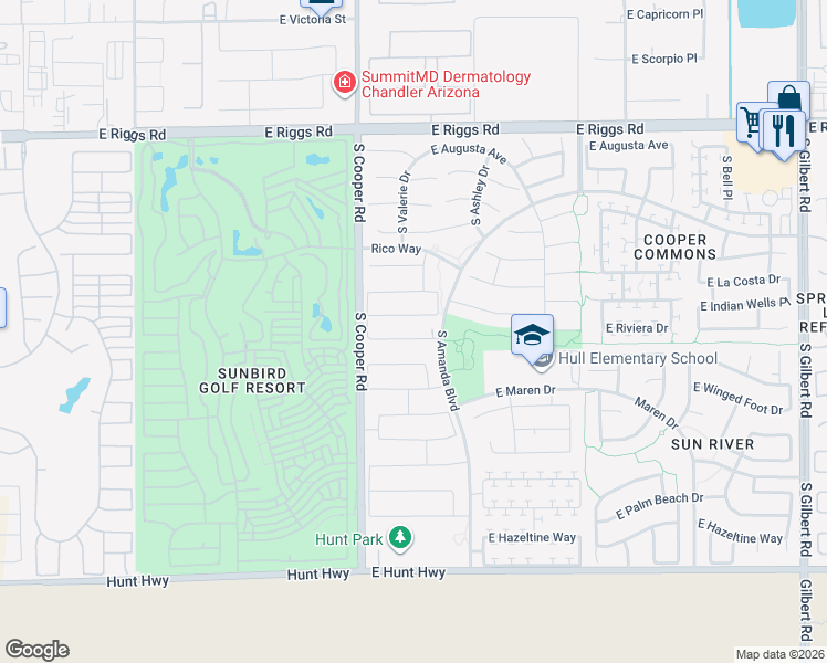 map of restaurants, bars, coffee shops, grocery stores, and more near 2116 East Riviera Drive in Chandler