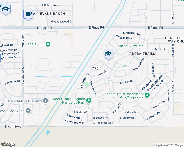map of restaurants, bars, coffee shops, grocery stores, and more near 7578 South Boxelder Street in Gilbert