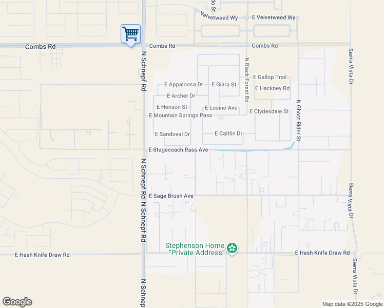 map of restaurants, bars, coffee shops, grocery stores, and more near 3837 East Stagecoach Pass Avenue in Queen Creek