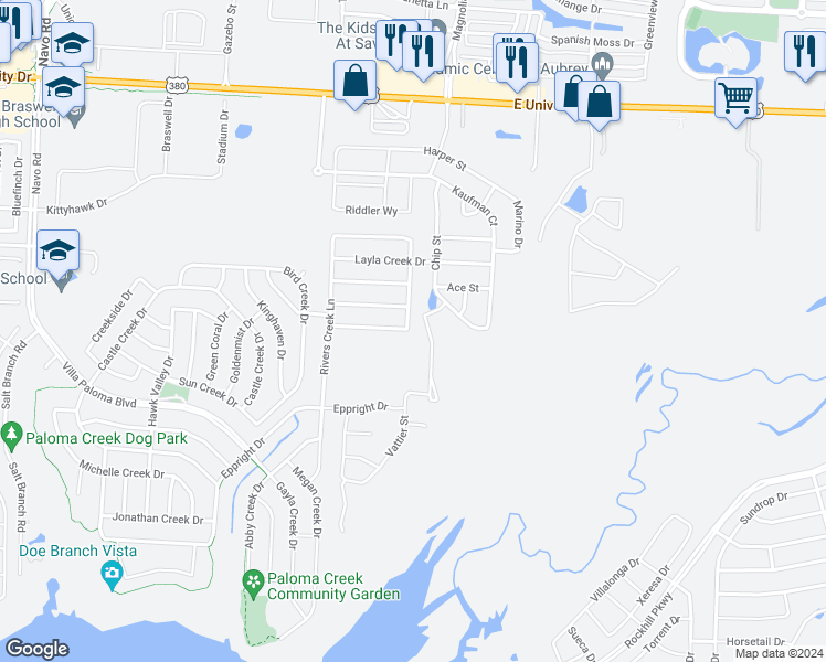 map of restaurants, bars, coffee shops, grocery stores, and more near 1021 Jonius Creek Drive in Little Elm