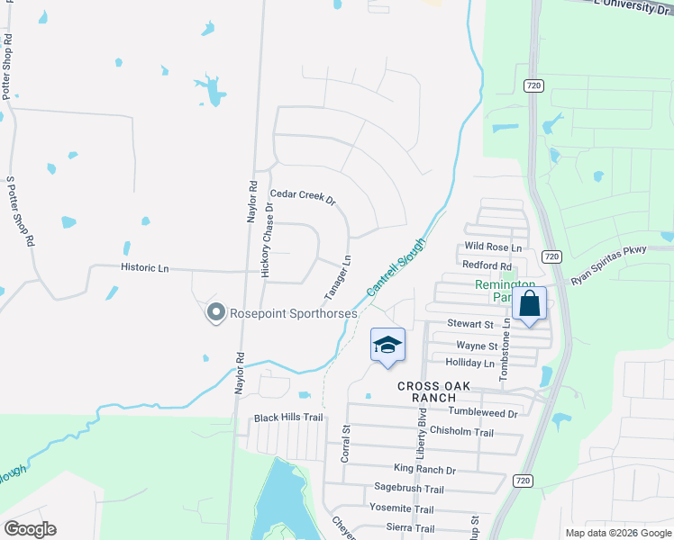 map of restaurants, bars, coffee shops, grocery stores, and more near 11101 Tanager Lane in Cross Roads