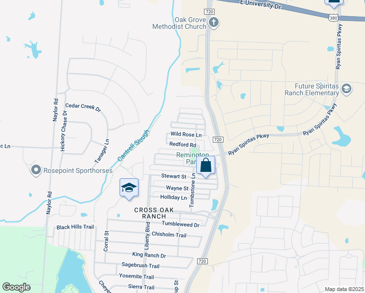 map of restaurants, bars, coffee shops, grocery stores, and more near 9004 Redford Road in Aubrey