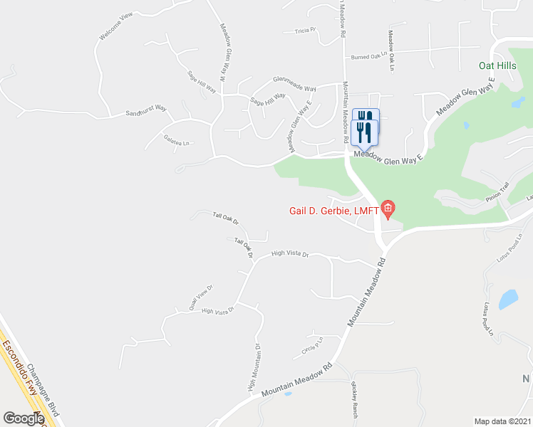 map of restaurants, bars, coffee shops, grocery stores, and more near 27707 Tall Oak Lane in Escondido