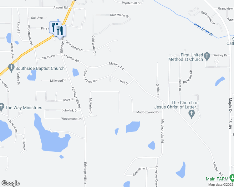 map of restaurants, bars, coffee shops, grocery stores, and more near 146 McKinley Drive in Griffin