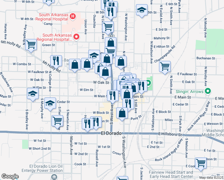 map of restaurants, bars, coffee shops, grocery stores, and more near 204 North West Avenue in El Dorado
