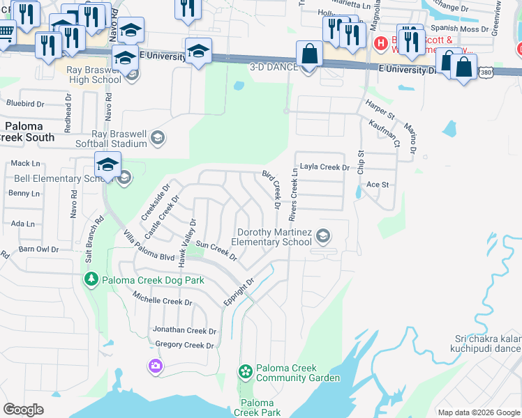 map of restaurants, bars, coffee shops, grocery stores, and more near Kinghaven Drive in Little Elm