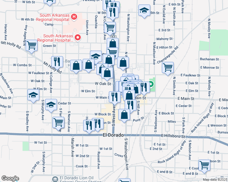 map of restaurants, bars, coffee shops, grocery stores, and more near 204 North West Avenue in El Dorado