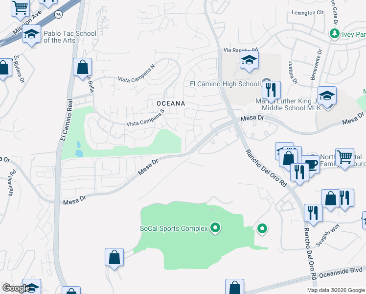 map of restaurants, bars, coffee shops, grocery stores, and more near 855 Parsley Way in Oceanside