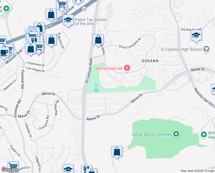 map of restaurants, bars, coffee shops, grocery stores, and more near 3621 Vista Campana South in Oceanside