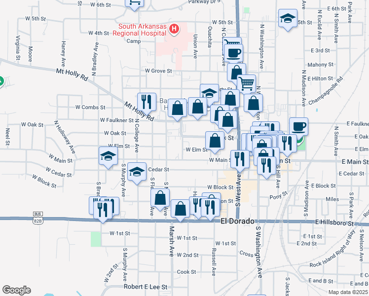 map of restaurants, bars, coffee shops, grocery stores, and more near 209 Thompson Avenue in El Dorado