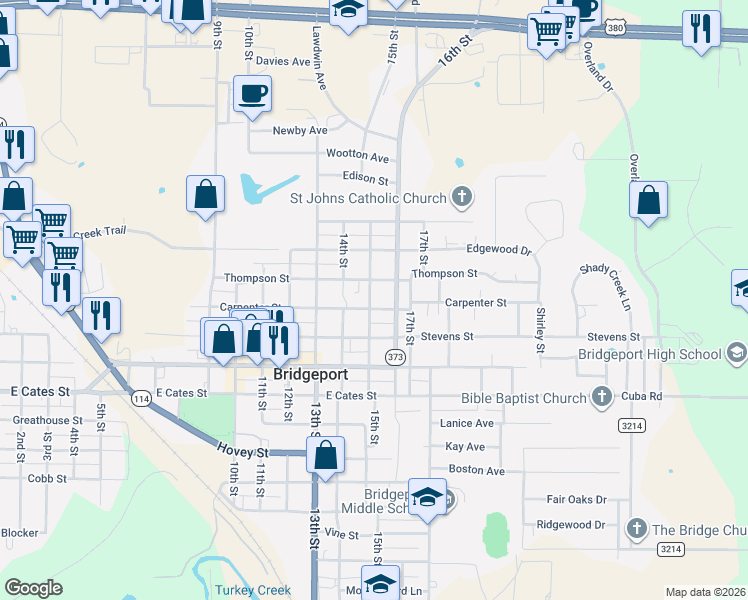 map of restaurants, bars, coffee shops, grocery stores, and more near 1501 Carpenter Street in Bridgeport