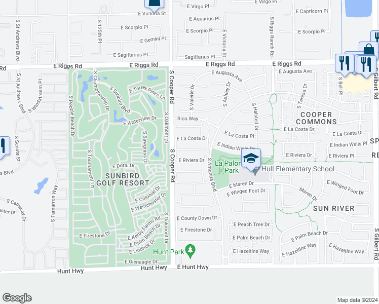 map of restaurants, bars, coffee shops, grocery stores, and more near 2085 East Indian Wells Drive in Chandler