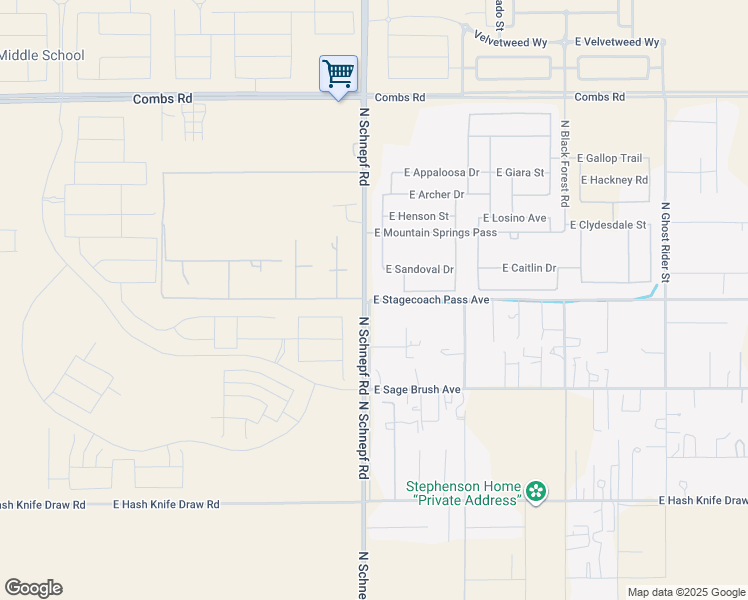 map of restaurants, bars, coffee shops, grocery stores, and more near 3544 East Stagecoach Pass Avenue in San Tan Valley