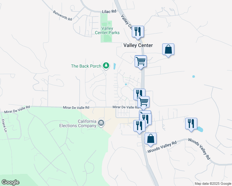 map of restaurants, bars, coffee shops, grocery stores, and more near 27694 Heritage Lane in Valley Center