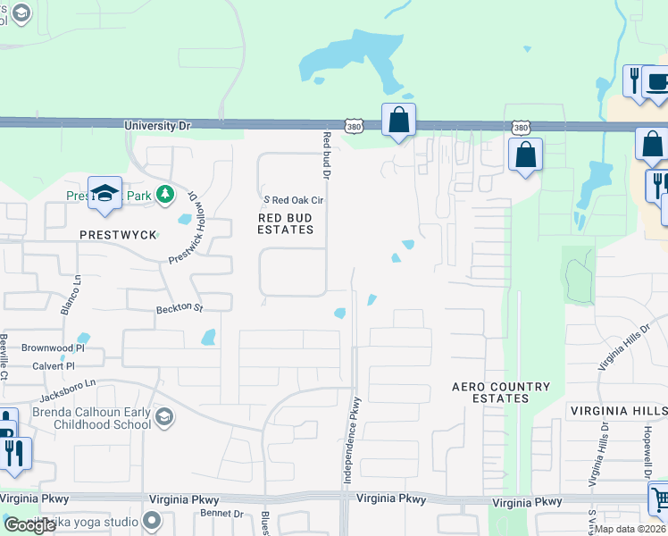 map of restaurants, bars, coffee shops, grocery stores, and more near 16340 Redbud Drive in McKinney