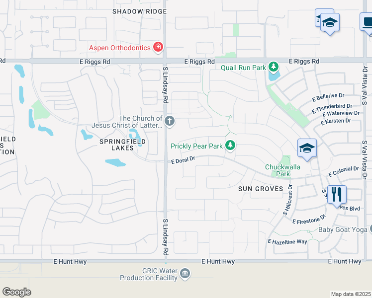 map of restaurants, bars, coffee shops, grocery stores, and more near 4122 East La Costa Drive in Chandler
