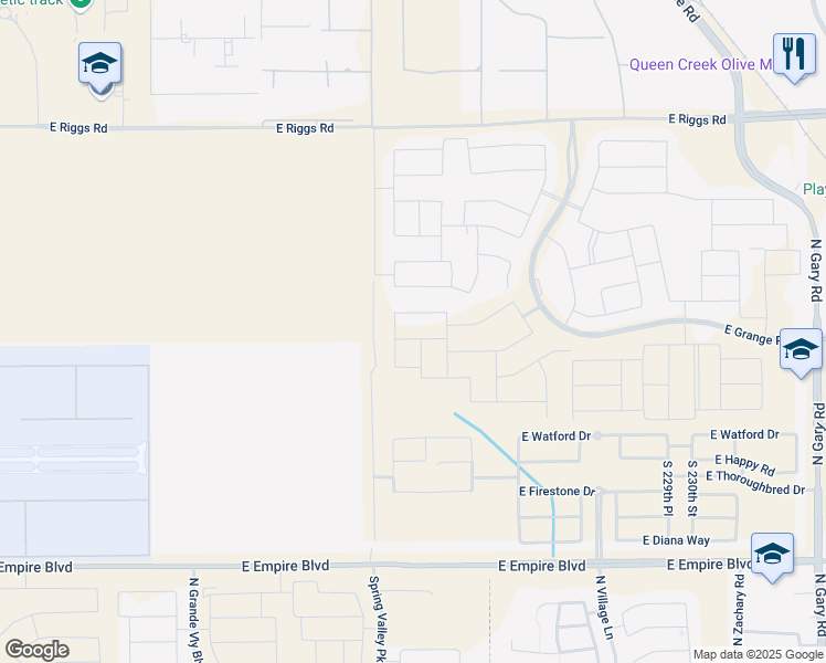 map of restaurants, bars, coffee shops, grocery stores, and more near 22239-22887 East Mews Road in Maricopa County