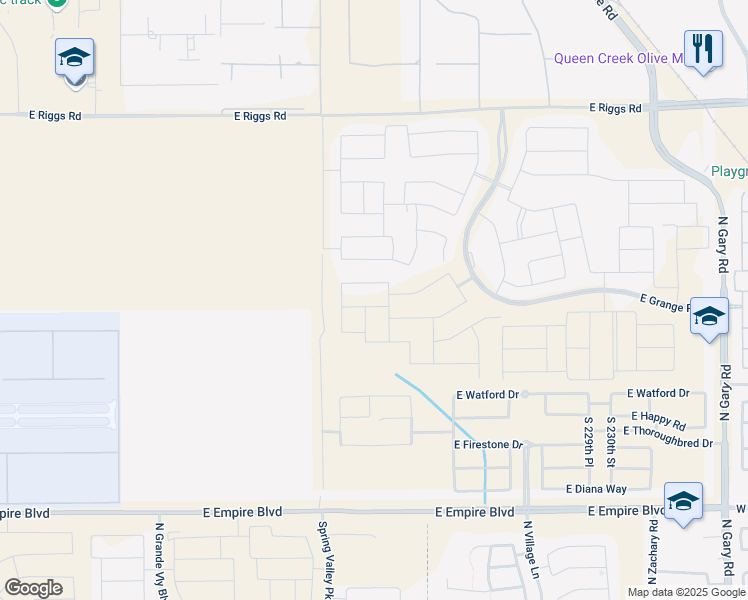 map of restaurants, bars, coffee shops, grocery stores, and more near 25680 South 226th Street in Queen Creek