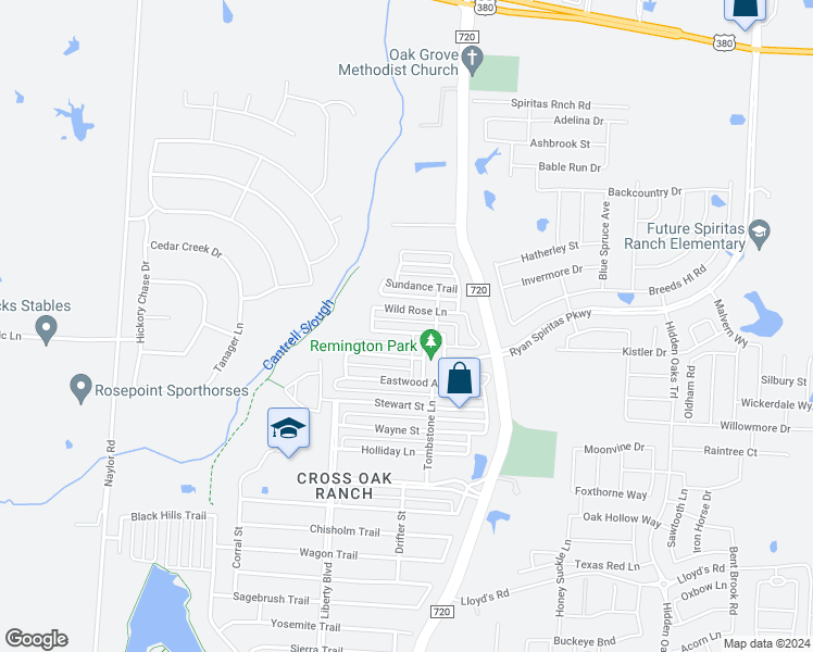 map of restaurants, bars, coffee shops, grocery stores, and more near 9005 Redford Road in Aubrey