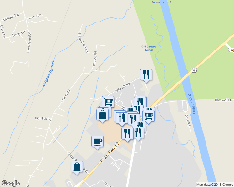 map of restaurants, bars, coffee shops, grocery stores, and more near 3201 Mariners Way in Moncks Corner