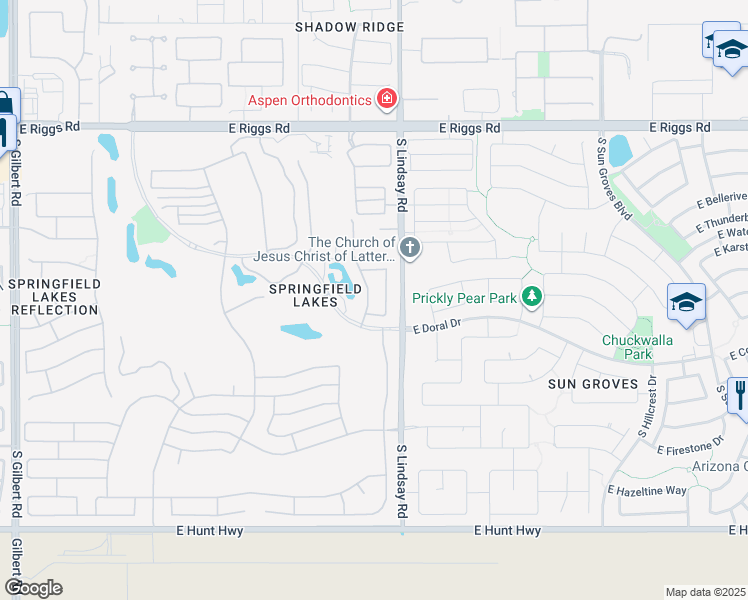 map of restaurants, bars, coffee shops, grocery stores, and more near 6447 South Pinaleno Place in Chandler