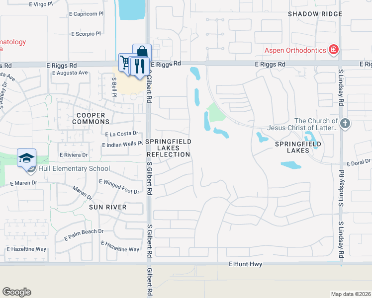 map of restaurants, bars, coffee shops, grocery stores, and more near 3160 East Doral Drive in Chandler
