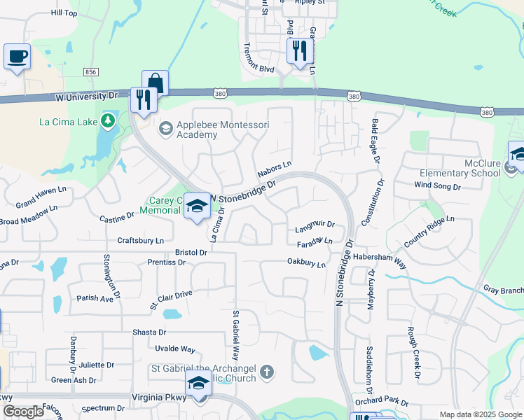 map of restaurants, bars, coffee shops, grocery stores, and more near 1212 Thimbleberry Drive in McKinney
