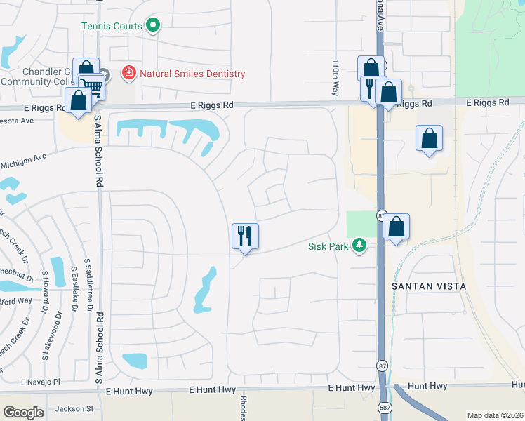map of restaurants, bars, coffee shops, grocery stores, and more near 25644 South Buttonwood Drive in Sun Lakes