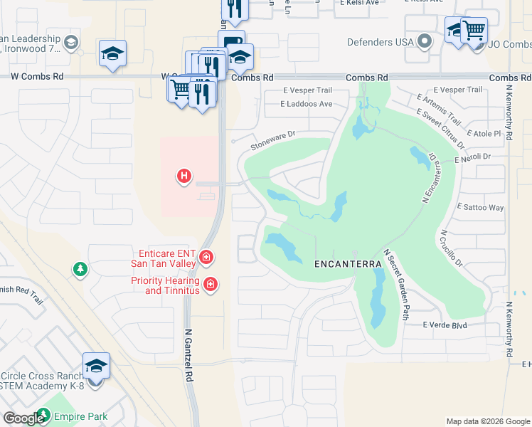 map of restaurants, bars, coffee shops, grocery stores, and more near Stoneware Drive in San Tan Valley