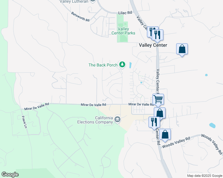 map of restaurants, bars, coffee shops, grocery stores, and more near 13352 Mirar De Valle Road in Valley Center