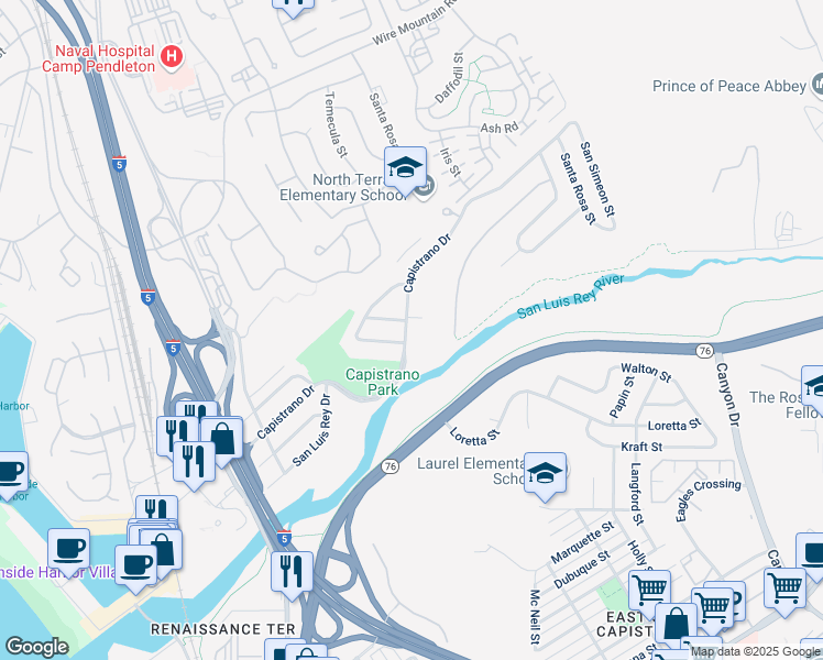 map of restaurants, bars, coffee shops, grocery stores, and more near 811 Capistrano Drive in Oceanside