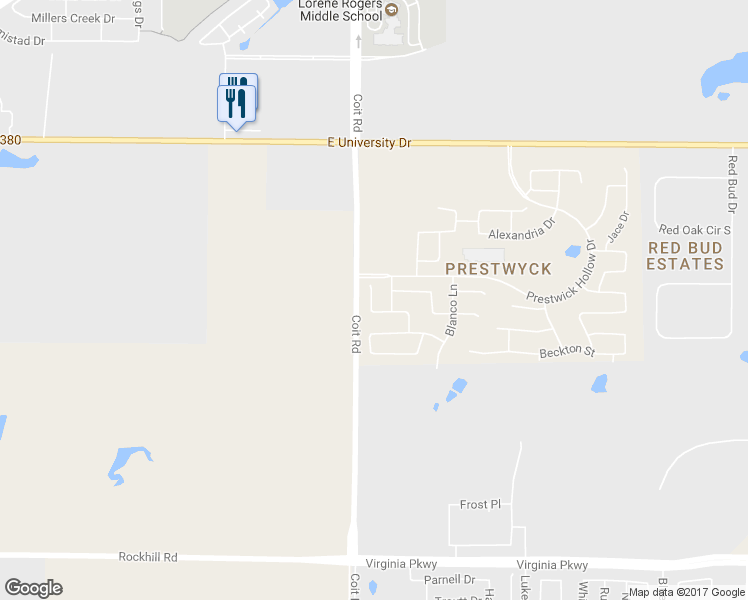 map of restaurants, bars, coffee shops, grocery stores, and more near 1108 Pennybaker Lane in McKinney