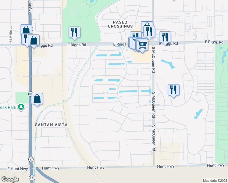 map of restaurants, bars, coffee shops, grocery stores, and more near 760 East Indian Wells Place in Chandler