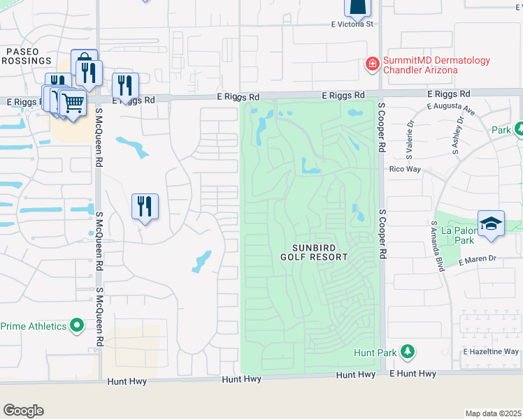 map of restaurants, bars, coffee shops, grocery stores, and more near 1518 East Indian Wells Drive in Chandler