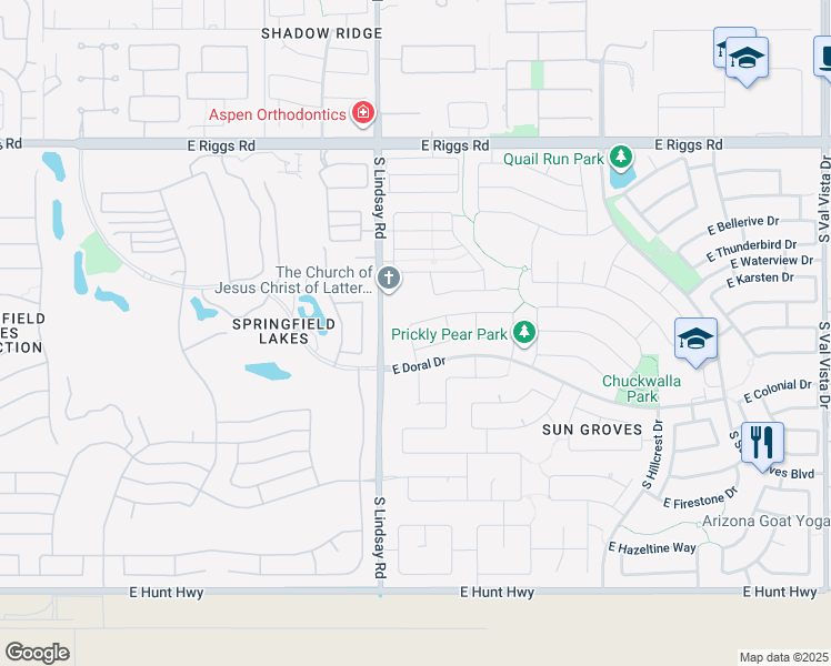 map of restaurants, bars, coffee shops, grocery stores, and more near 4181 South Emerald Drive in Chandler