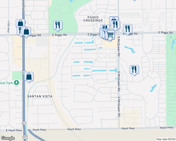 map of restaurants, bars, coffee shops, grocery stores, and more near 760 East Indian Wells Place in Chandler