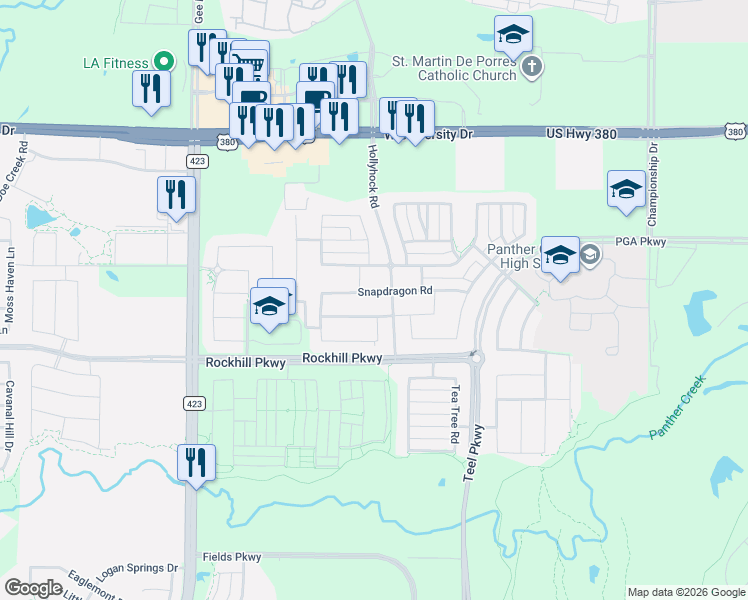 map of restaurants, bars, coffee shops, grocery stores, and more near 1885 Snapdragon Road in Frisco