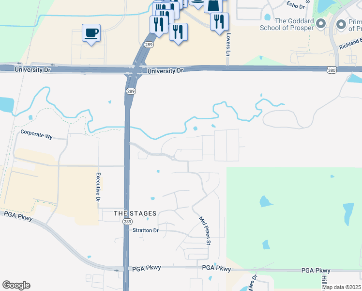map of restaurants, bars, coffee shops, grocery stores, and more near 9624 Hickory Hill Road in Frisco