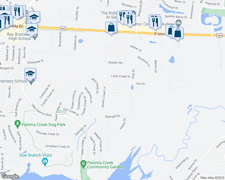 map of restaurants, bars, coffee shops, grocery stores, and more near 3024 Manuel Creek Drive in Little Elm