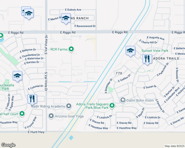 map of restaurants, bars, coffee shops, grocery stores, and more near 1975 East Indian Wells Drive in Gilbert