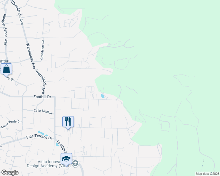 map of restaurants, bars, coffee shops, grocery stores, and more near 2362 Edgehill Road in Vista