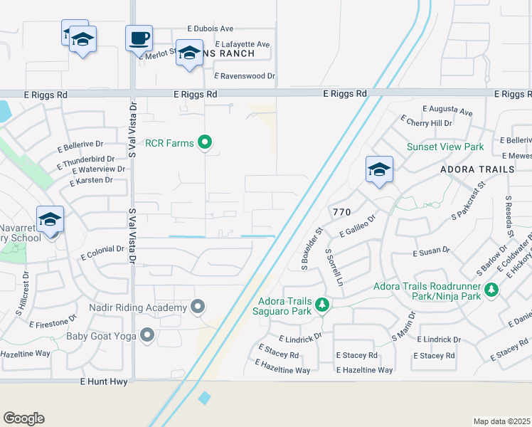 map of restaurants, bars, coffee shops, grocery stores, and more near 1975 East Indian Wells Drive in Gilbert