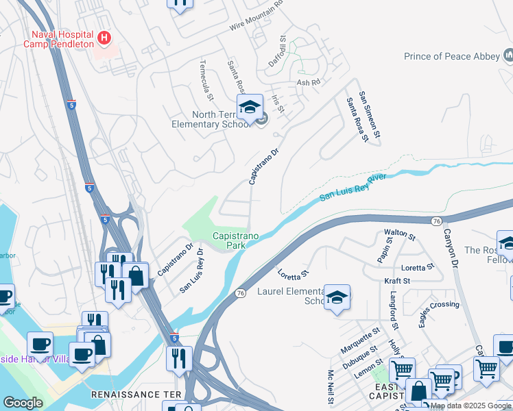 map of restaurants, bars, coffee shops, grocery stores, and more near 811 Capistrano Drive in Oceanside